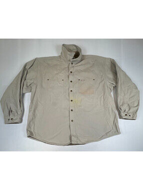 Carhartt Men 2XL Plaid Lined Long Sleeve Shirt Jacket Tan Workwear Snap